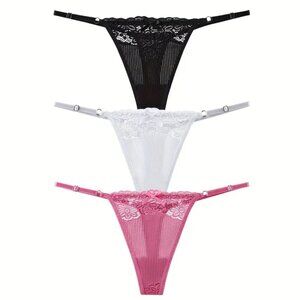 3-Piece Floral Lace Stitched Thong Panty Set
